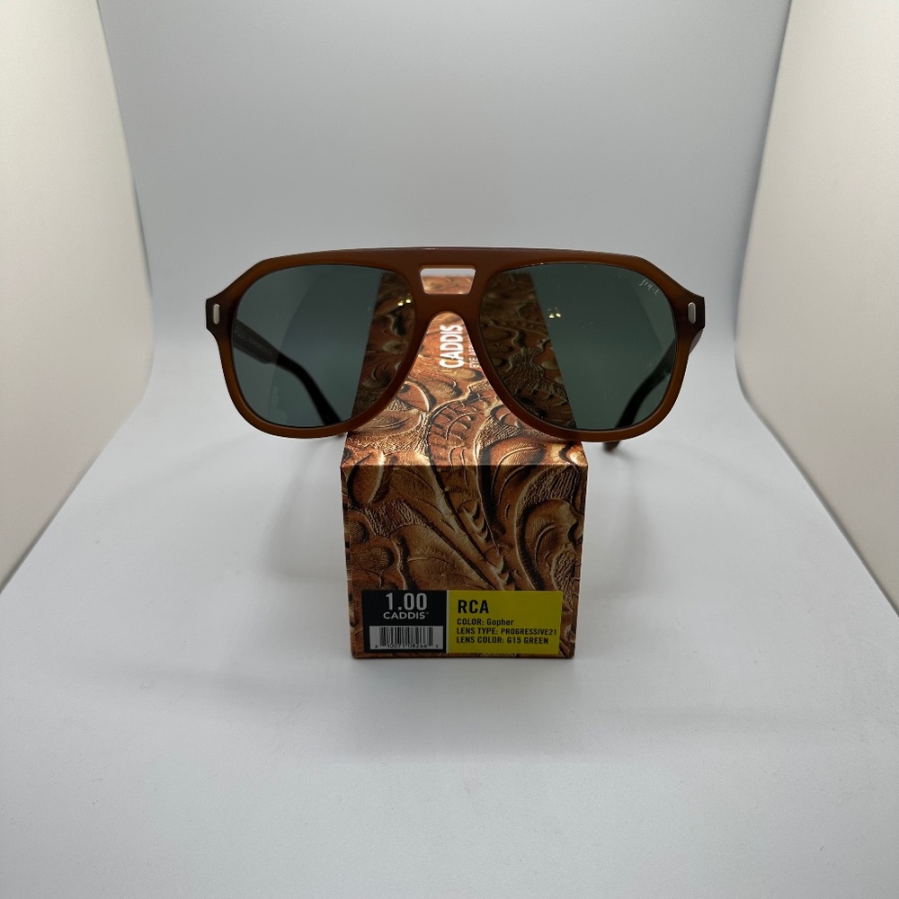 Caddis RCA reader Sunglasses in Brown with Green Lenses
